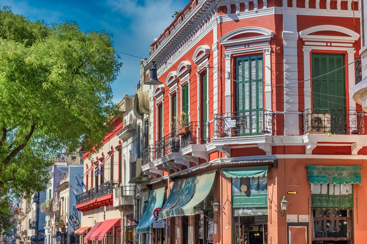 The streets of San Telmo, the oldest neighborhood in Buenos Aires, amidst the cobblestone streets and old colonial architecture, Argentina