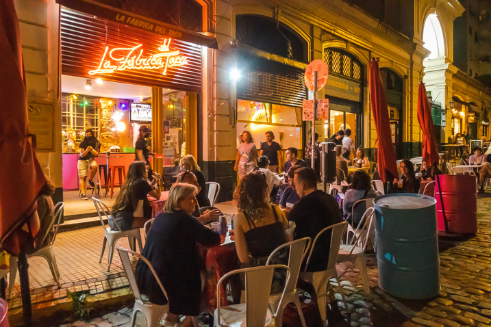 Evening and night life in quarter San Telmo in Buenos Aires, Argentina