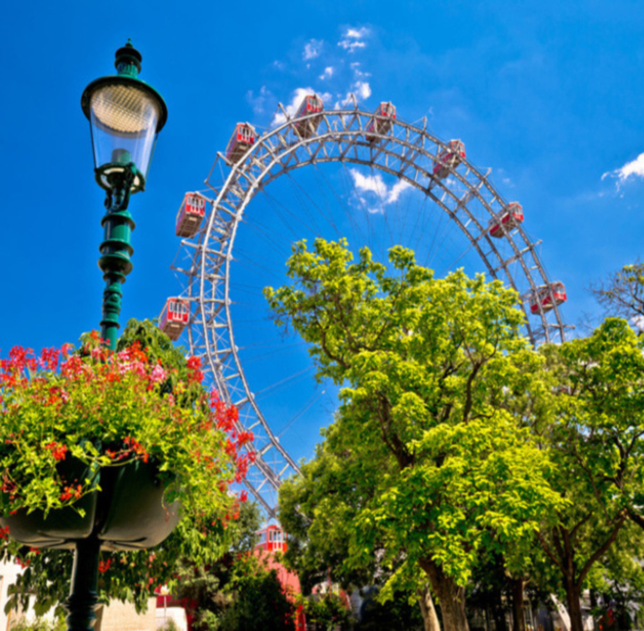 Prater Riesenrad gianf Ferris wheel in Vienna view, park in capital of Austria
